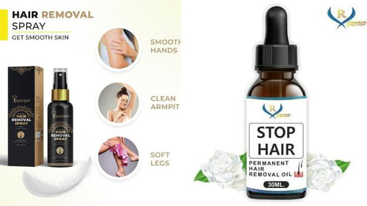 Combo Of Herbal Hair Removal Spray Foam & Stop Hair Permanent Hair Removal Oil (30ml Each)
